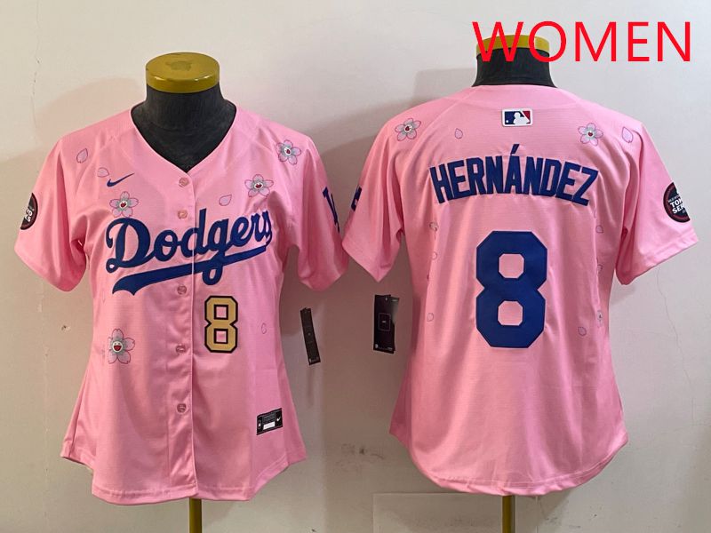 Women Los Angeles Dodgers #8 Hernandez Pink Sakura Edition 2025 Nike MLB Jersey style 8